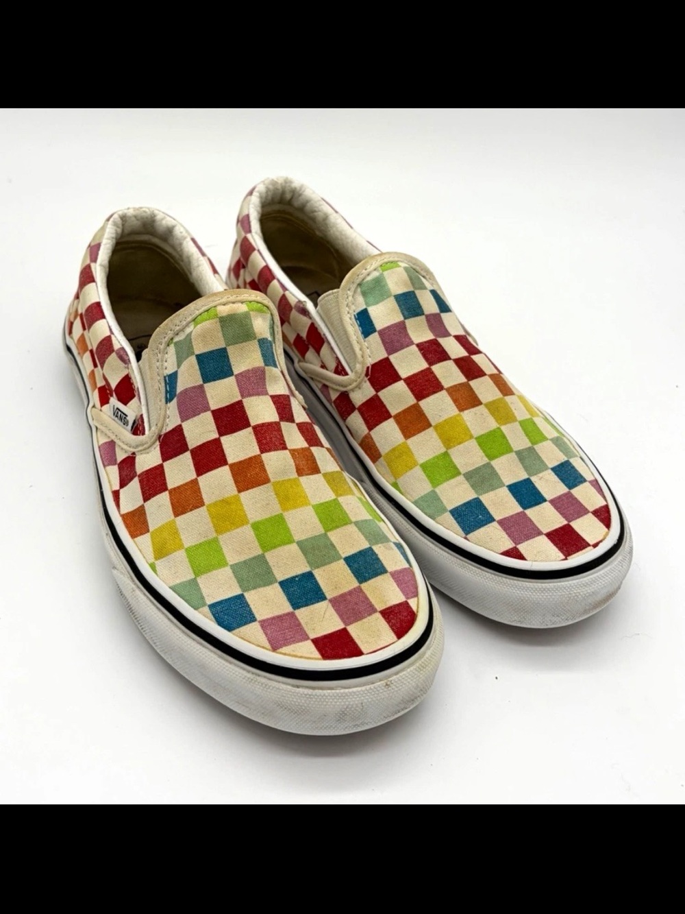 Vans Slip-On Checkerboard Canvas Sneakers in Rainbow Colors 6.5M 8W